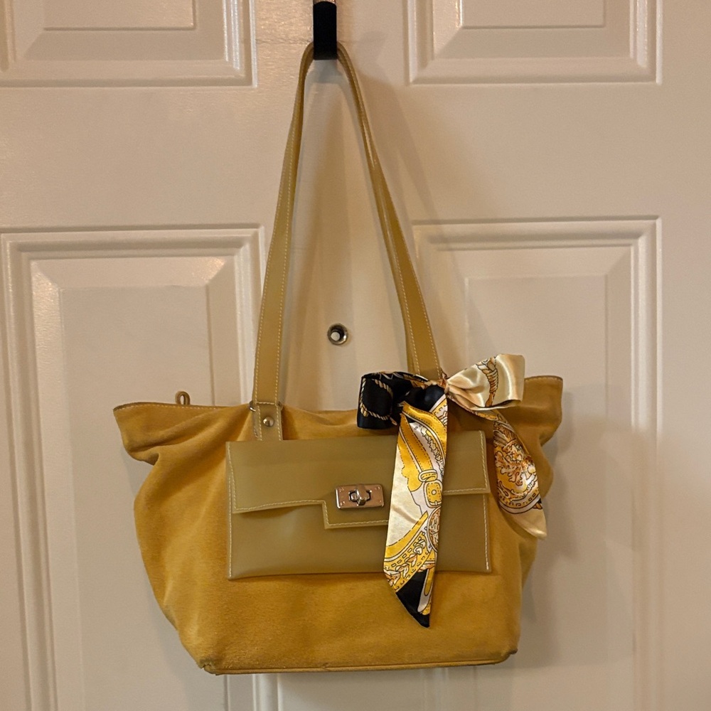 Elegant Yellow Tote with Scarf Accent